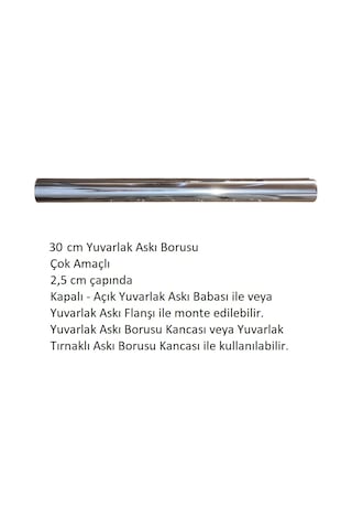 Yuvarlak Askı Borusu, 30 Cm, Parlak Metal, Mutfak, Banyo, Vestiyer, Portmanto, Çok Amaçlı Metalik