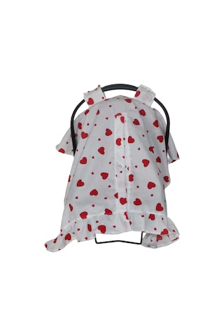 Bebek Puset Örtüsü Kalpli Puset Örtüsü Pamuklu Kumaş Fırfır Detay Çıt Çıtlı Puset Örtüsü Beyaz - Kırmızı