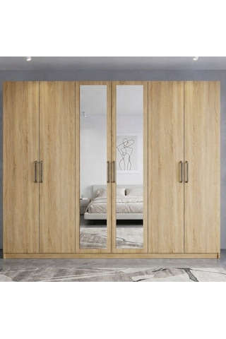 Zeplin Tamamı Mdf 6 Kapaklı Dolap Gardırop Meşe 180 Cm