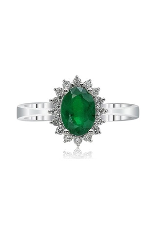 Oval Zümrüt Yüzük - Pırlantalı Anturaj 18 Ayar