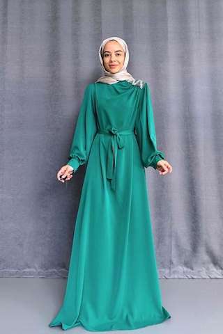 Omzu Taşlı Abiye - Yeşil