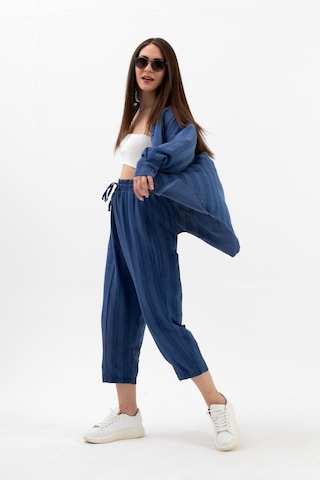 Krinkıl Kumaş Keten İkili Takım - İndigo-indigo İndigo