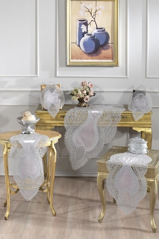 Fransız Güpürlü Kadife Yağmur Salon Takımı 5 Parça Gri Gri