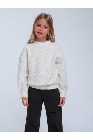 Kız Çocuk Simli Kırçıllı Bluz-14313 Beyaz