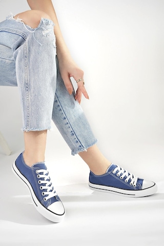 N Moda Unisex Keten Ayakkabı Spor Ayakkabı Günlük Sneakers Kısa Kot Mavi