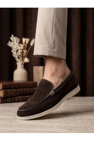 DMR Elegance Ba0252 %100 İçi Dışı Hakiki Deri Erkek Kahverengi Süet Casual Loafer Termo Taban Ayakkabı Rekli