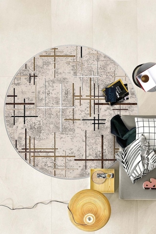 West Home Dijital Baskı Yıkanabilir Kaymaz Taban Yuvarlak Mutfak Halısı Salon Halısı Ve Yolluk Wh 488 Beige Yuvarlak