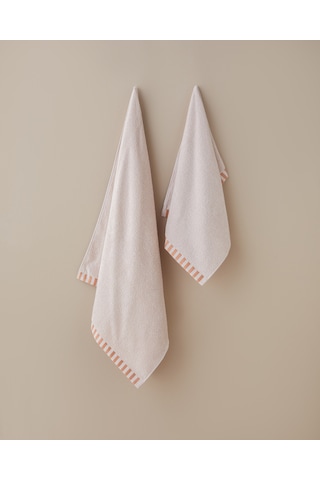 English Home Stripe Edge Pamuk Banyo Havlusu 70x140 Cm Pudra Pudra