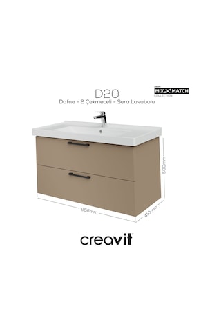Creavit D20 100 Cm İki Çekmeceli Lavabo Dolabı Dafne Melamin Kapak Demonte Dafne