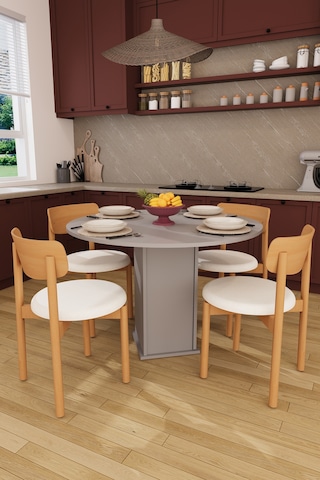 Modern Dolaplı 4 Kişilik Mutfak Yemek Masası Ve Sandalye %100 Mdf Mutfak Yemek Odası Masası Takımı Ymt04 Kül Gri