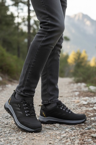 Siyah Hakiki Deri Kaymaz Su İtici Erkek Outdoor Ayakkabı 2343 M Siyah