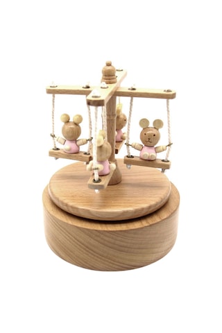 Yunboo Mutlu Ayı Dönen Müzik Kutusu - Noel Şarkılı Kayın Ağacından Yapılmış Hediyelik Ahşap Rengi