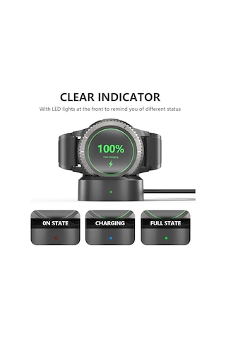 Caseonn Samsung Uyumlu Galaxy Gear S3 Frontier Standlı Manyetik Usb Hızlı Şarj Kablosu Siyah