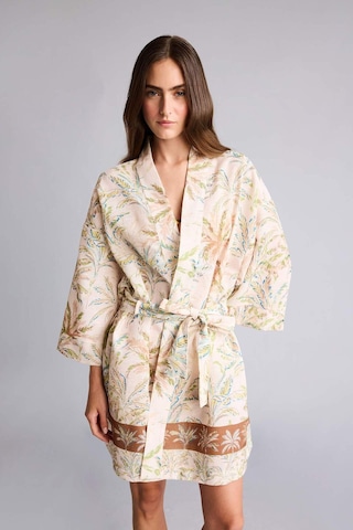 Defacto Regular Fıt Desenli Kuşaklı Kimono D0453ax26sper103 Ekru-er103