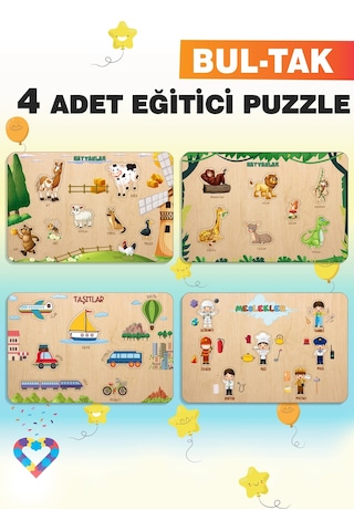 Ahşap Türkçe 4 Lü Set Eğitici-öğretici Yapboz