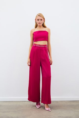 Sateen Taş Kemerli Saten Pantolon - Mercan-134979 Mercan