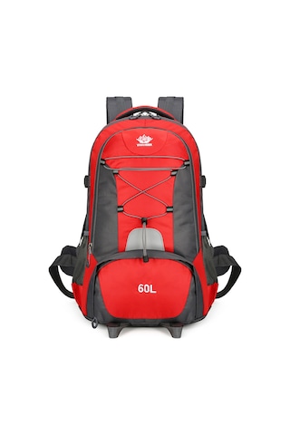 Jeehugo 60l Yüksek Yoğunluklu Nilon Dağcı Sırt Çantası - Su Geçirmez, Bölünmüş Depolama, Nefes Alıcı Arka Sistemi Ve Reflektör Çubuklarıyla Outdoor Maceralar İçin Kırmızı