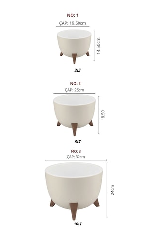 Nandy Home Ufo Model 3'lü Saksı Seti Beyaz