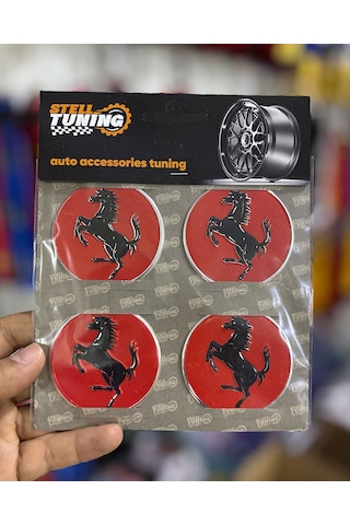 Universal Araç Uyumlu, Jant Göbeği Arması, Sticker 4'lü Set 60mm Kırmızı