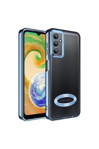 Samsung Uyumlu Galaxy A14 Kılıf Kamera Korumalı Logo Gösteren Zore Omega Kapak Sierra Mavi