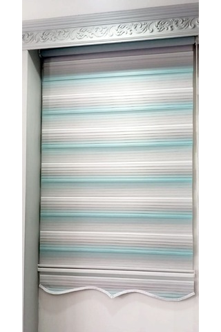 Turkuaz Pliseli Zebra Stor Perde Etek Dilimli