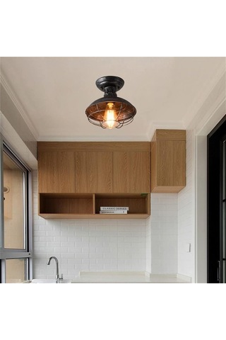 Tel Kafes Tavan Işıkları Kolye Lambaları Endüstriyel Retro Kubbe Tavan Lambasına Yakın Gümüş Gümüş