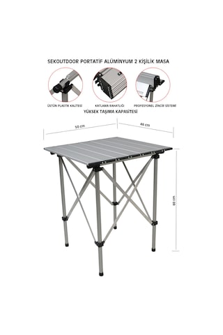 Sekoutdoor Alüminyum Katlanır Masa 2 Kişilik Gri