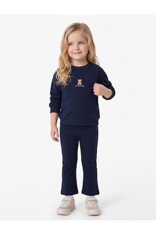 Koton Ayıcık Nakışlı Modal Karışımlı Slim Fit 2'li Sweatshirt Ve Pantolon Seti Lacivert 7wmg10248ak