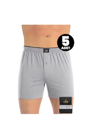Öts Premium 5'li Erkek Boxer Düğmeli, Süprem - Hediye Kutulu, %100 Pamuk, Gri