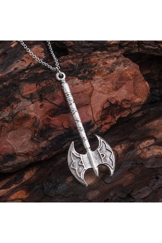 Viking Desenli Çift Taraflı Balta Erkek Kolye İskandinav Takı