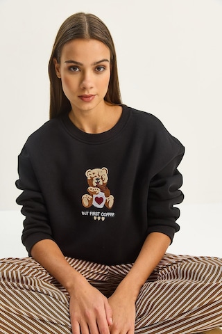 Shade Kadın Teddy Nakış Detaylı Üç İplik Şardonlu Sweatshirt 60601044 - Siyah