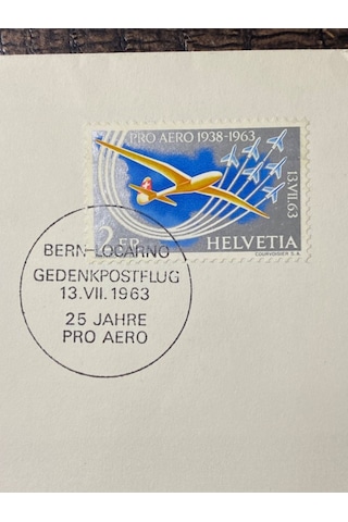 1963 İsviçre 25 Yıl Pro Aero Anısına Posta Uçuşu Özel Damgalı Ve Pullu İlk Gün Zarfıfdc "uçak Temal  Teşhir Ürün