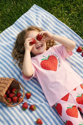 Zuzunga Strawberry Love Baskılı Kız Çocuk Tayt Takım Pembe Çilek Desenli