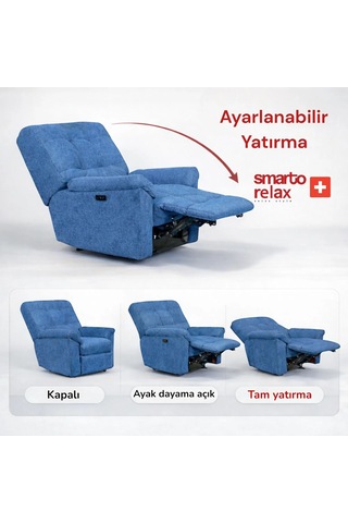Smarto Relax Porto Comfort Elektrikli Döner Sallanan Tv Koltuğu Kontrol Panelli Ergonomik Polyester Baba Koltuğu Kahverengi