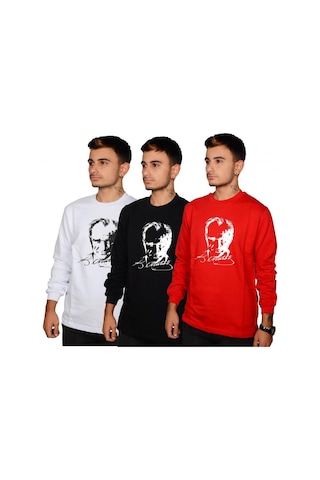 Unisex Atatürk Baskılı Uzun Kol T-shirt-8910 Beyaz