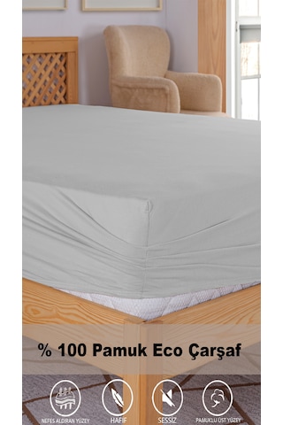 Penye Lastikli Çarşaf, 160 200 Çift Kişilik %100 Pamuk Örme Kumaş, 145 Gr/m² Açık Gri