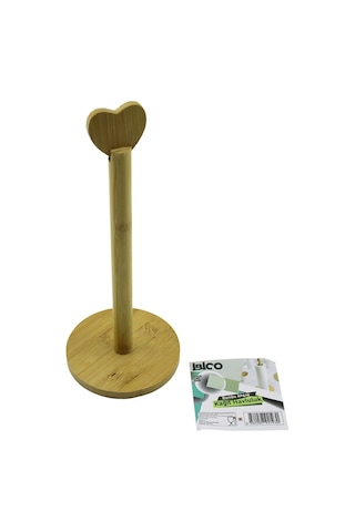 Yuvarlak Altlık - Çap 12cm Ahşap Bambu Kağıt Havluluk Kalp Başlı Sap 28.5cm Çok Renkli