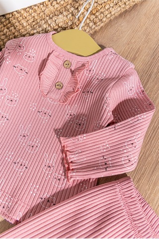 Babymod Tavşan Desenli Fırfırlı 2'li Kız Bebek Takım 001
