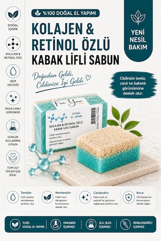 Kabak Lifli El Yapımı Kolajen & Retinol Özlü Sabun Collagen Sabun Kabak Lifi - Lavanta