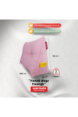 Yatak Başı Yastığı Sırt Ve Bel Destek Yastığı 160 Cm Pembe