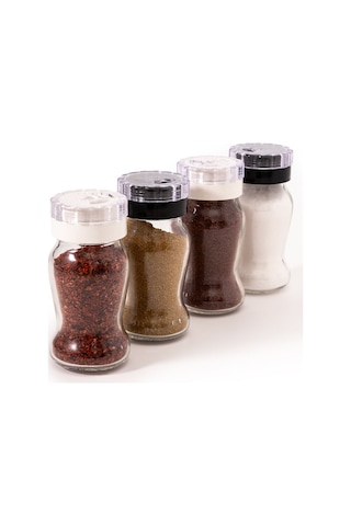 Çarşıdayız 4'lü Cam Tuzluk Ve Biberlik Seti - Şık Ve Pratik Baharatlık Takımı Siyah Beyaz