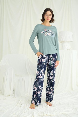 İkikareshop Çiçek Ve Yaprak Desenli Baskılı Pijama Takımı Çok Renkli