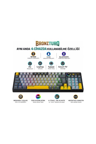 Bronzturq Mk1141 Rgb Antı-ghostıng 3n1 Wired + 2.4g + Bluetooth Mekanik Klavye