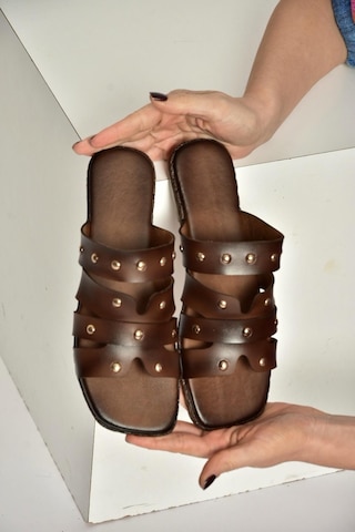 Fox Shoes Y390755203 Kahverengi Hakiki Deri Kadın Terlik