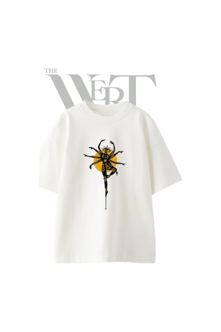 Thewert Cok Kollu Ruh Tasarım Baskılı Ünisex Beyaz Oversize T-shirt