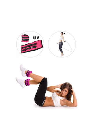 1,5 Kg X 2 Adet Pembe El Ayak Bileği Ağırlığı + Atlama İpi Pembe