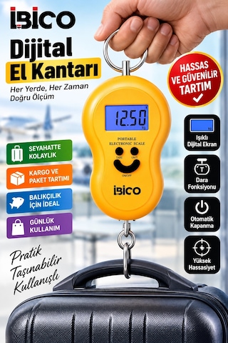 Ibıco Dijital El Kantarı Işıklı Ekranlı Hassas Tartım, Dara Fonksiyonlu, Otomatik Kapanma, Taşınab