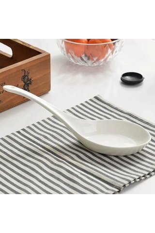 Novahub Luolili Kemik Çini Büyük Seramik Yuvarlak Kaşıklar Çorba İçin Uzun Kaşık Kepçe B B B