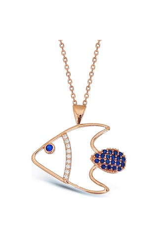 Kadın Zirkon Taşlı Gümüş Balık Kolye N102901 Rose Gold