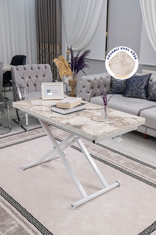 Home Üst Tabla Mdf Beyaz Mermer Oval Köşe Alt Beyaz